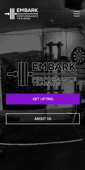 Screenshot of the Embark Performance Training website on a mobile screen